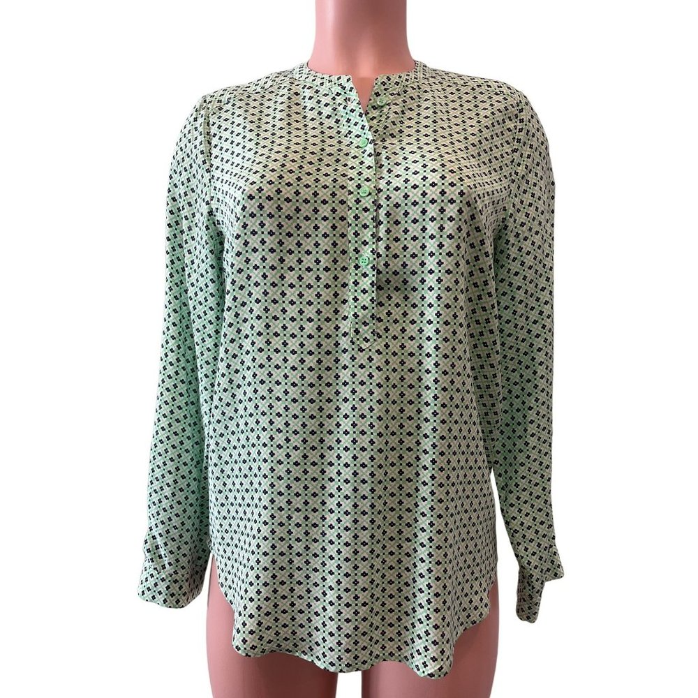 Joie Long Sleeve Silk Blouse Top Green XS